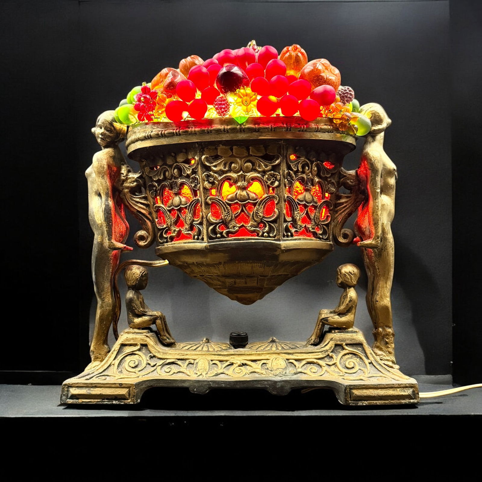 Czech Art Deco Figural Fruit Basket Lamp (1 of 6)