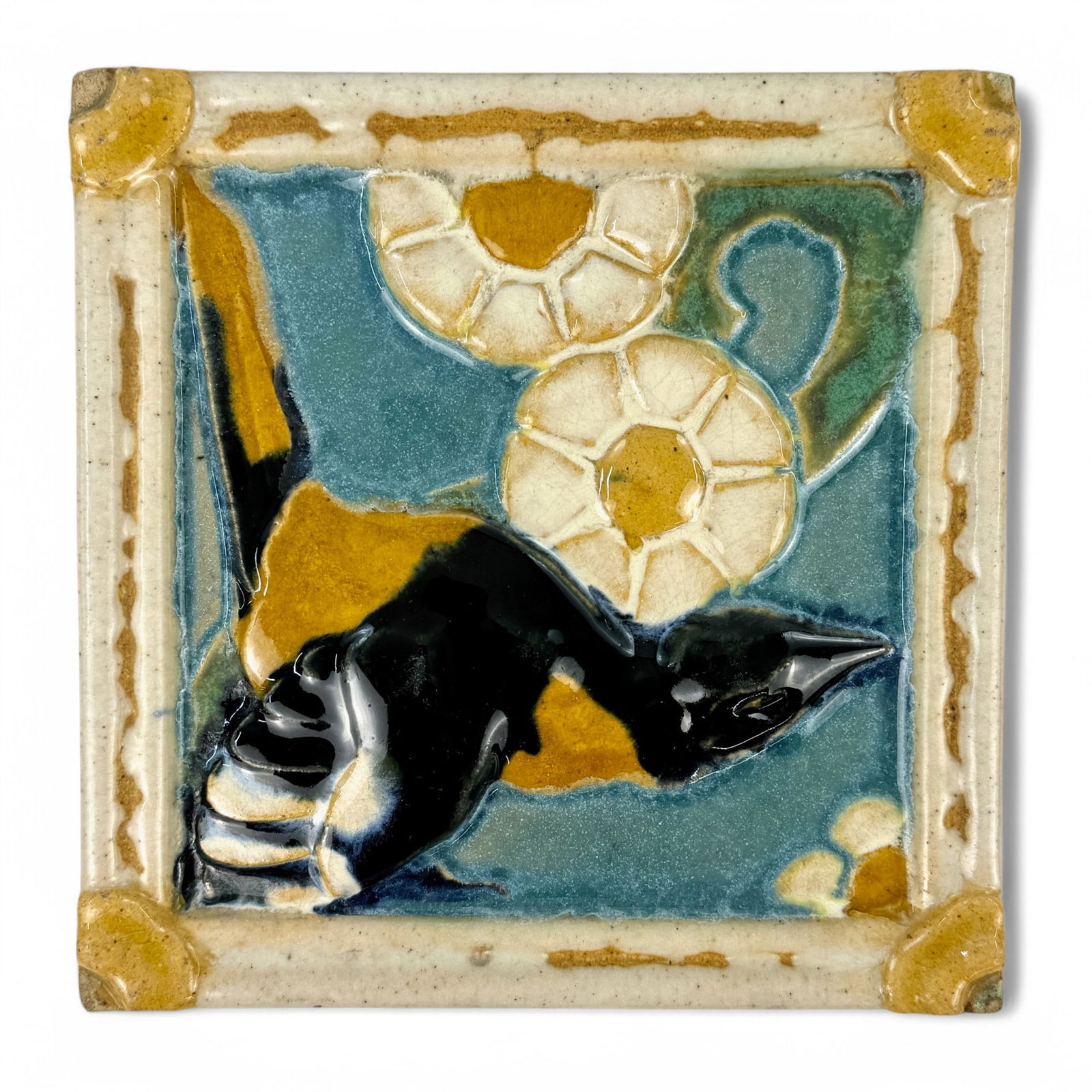 Molded Grueby Art Pottery Tile with Bird (1 of 4)