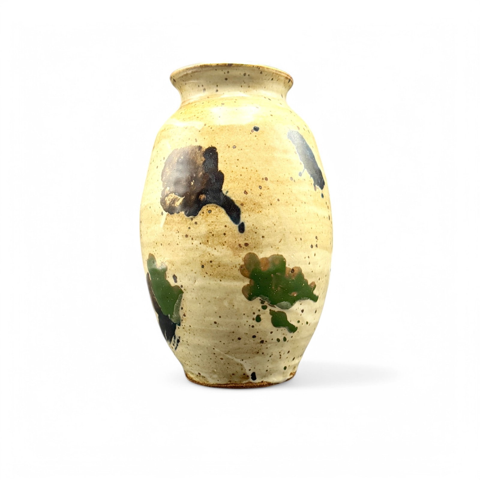 Warren McKenzie Vase: Signed with artist's mark to rim of base. With brown painted design. height: 9.75"