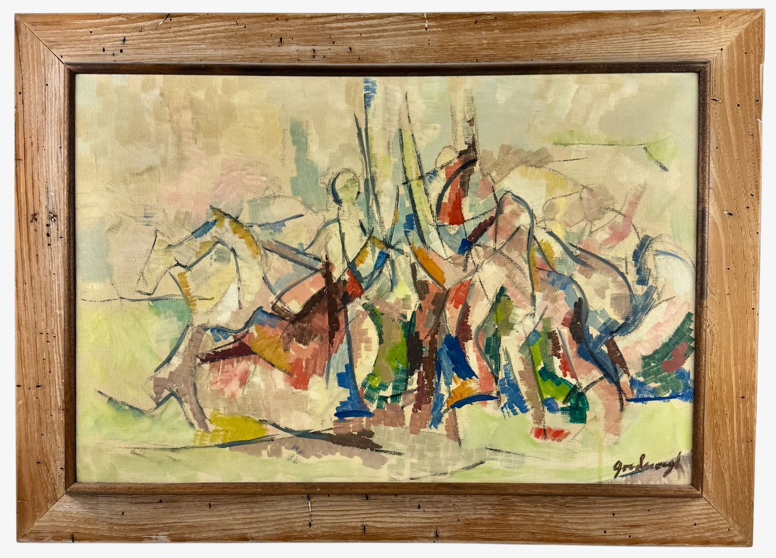 "Summer V" Oil by Robert Goodnough: Robert A. Goodnough (American, 1917-2010). Oil on canvas, signed l.r., with collector's label to verso, and also titled and dedicated to Theo Penker on canvas verso (whose estate is being sold today).