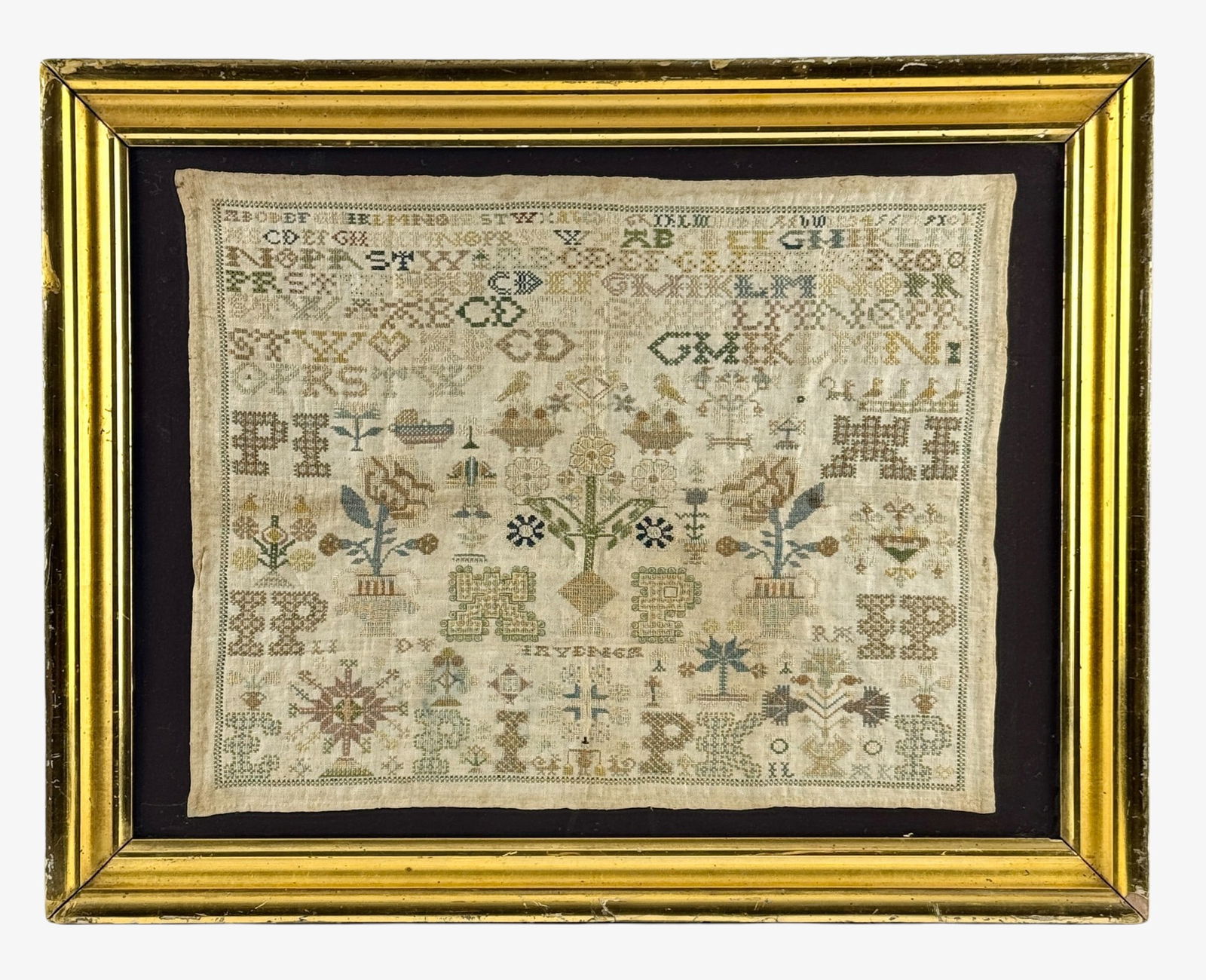 19th Century Pictorial Sampler: Lemon Gilt Frame (1 of 4)