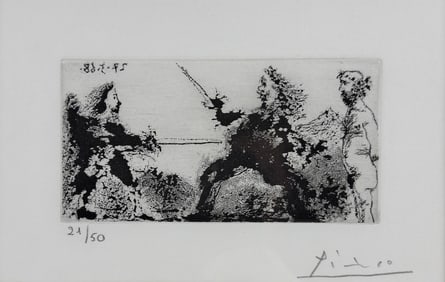 "Duel, avec un Spectateur Nu" Etching by Pablo Picasso