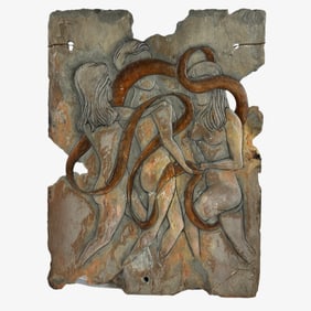 Hanging Art Nouveau Slate Plaque, Nudes