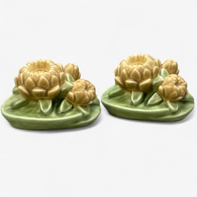 Rookwood Pottery: Polychrome Lotus Bookends