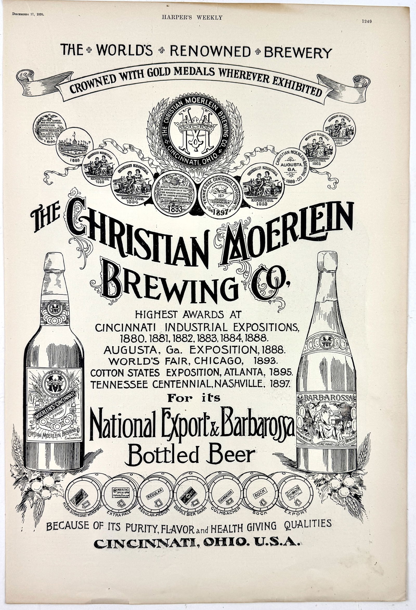 1898 Harper's Weekly Moerlein Brewery Ad (1 of 3)