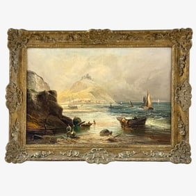 Harbor & Island Oil on Canvas, Walter Linsley