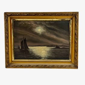 Four Oil Coastal Scenes with Vessels