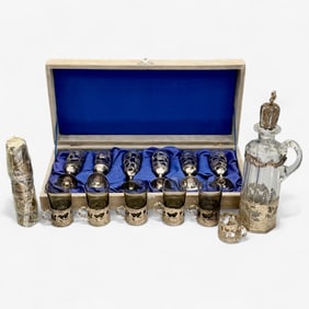 Collection of Silver Overlay Cordials and one Vessel