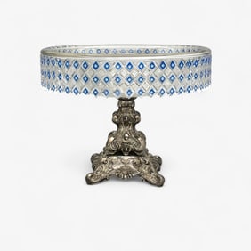 Baccarat Style Blue & Clear Compote on Stand