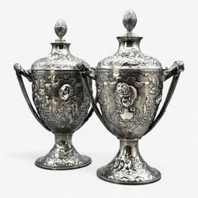 Silver Repousse Urns, Marie Antoinette and Louis XV1