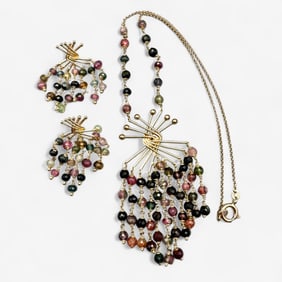 Italian 14k Gold Necklace Earrings Suite