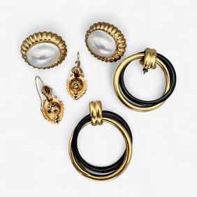 Three Pairs of 14k Gold Earrings