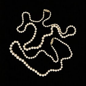 Pair of Natural Pearl Necklaces with 14k Clasps