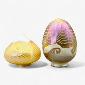 Quezal Acorn Shade and Steuben Shade