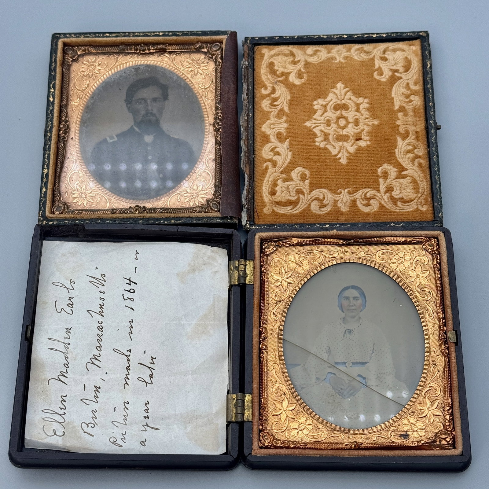 Pair of 19th Century Cased Images: One depicting Ellen Madden Earls and the other likely her husband. Both encased.
