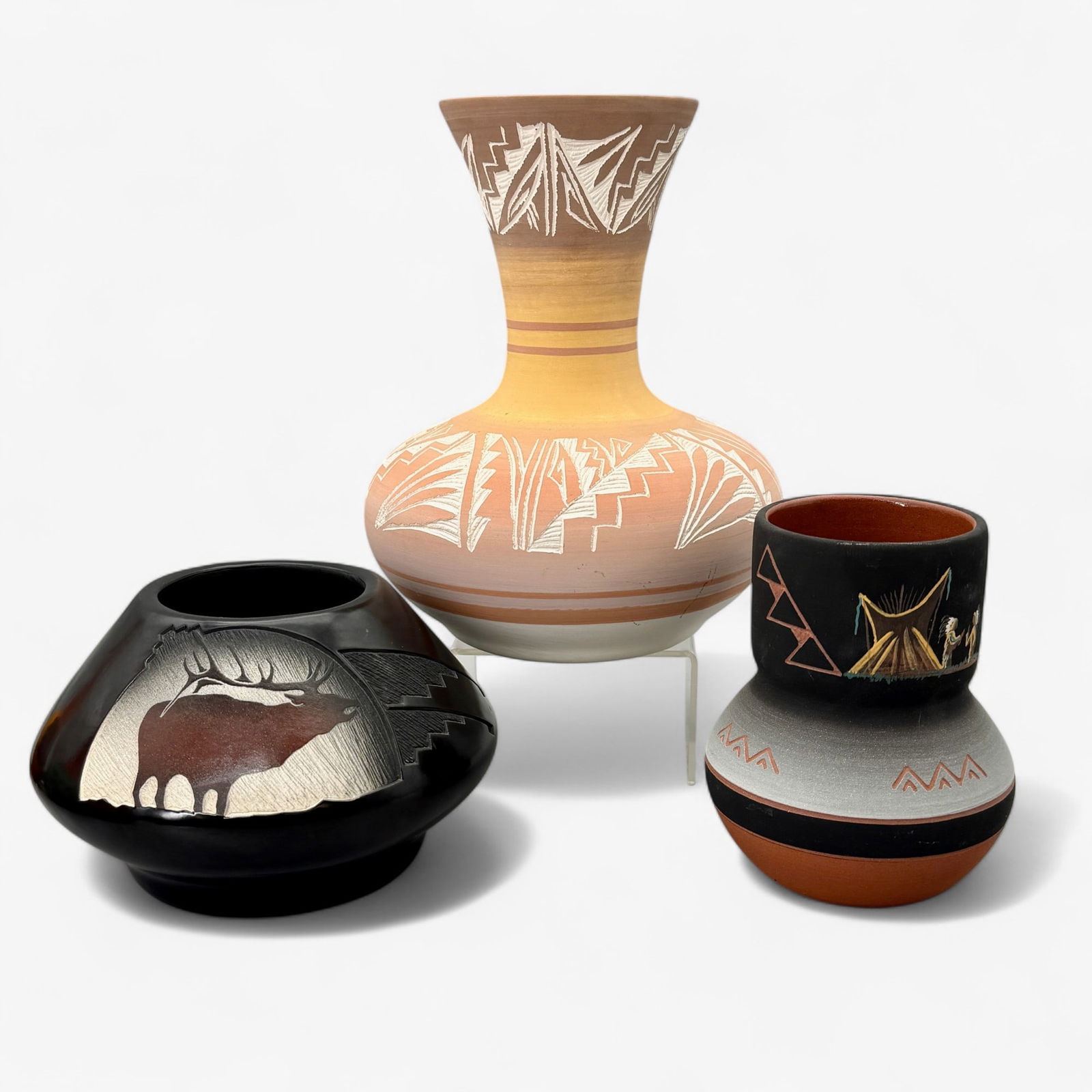 Three Native American Pottery Pieces (1 of 10)