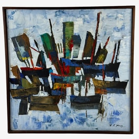 Pair of Abstract Oil Paintings by H.S. Yang