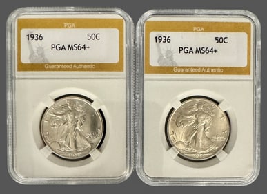 Pair of U.S. 1936 50C Half Dollars, PGA MS64+