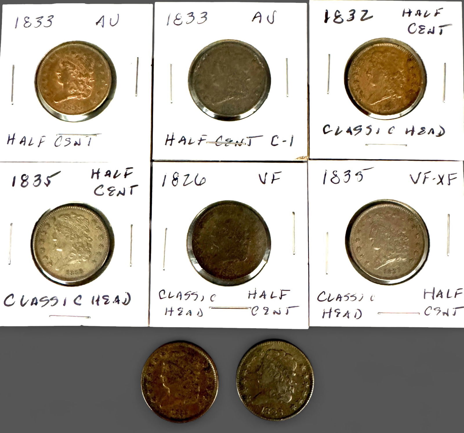 Group of 7 Classic Head Half Cent Coins (1 of 5)