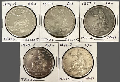 Group of Five Early American Trade Dollars