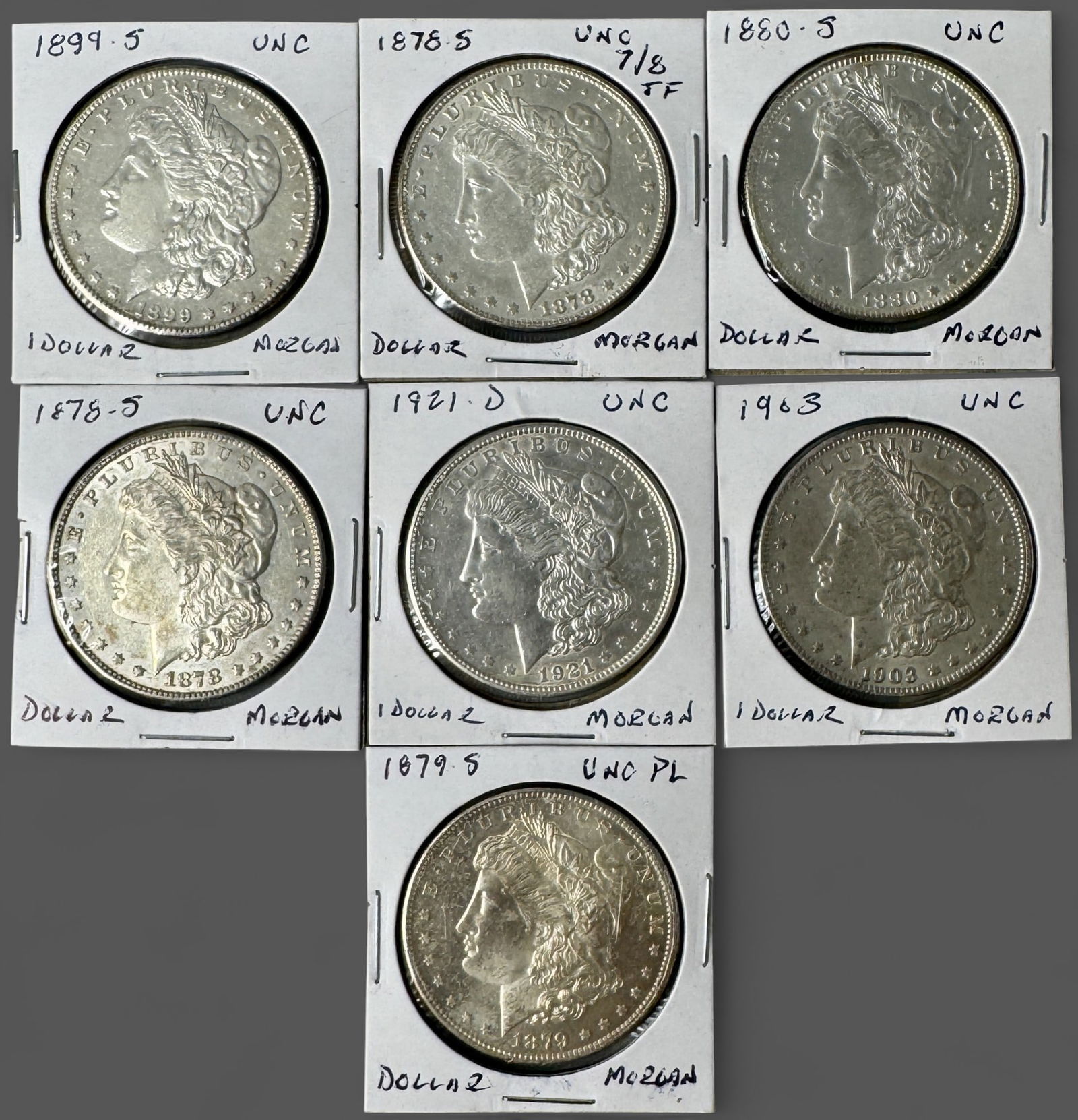 Group of 7 Early U.S. Morgan Dollars (1 of 2)