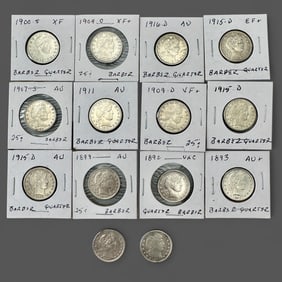 Collection of 14 Barber Quarters, 1892-1916