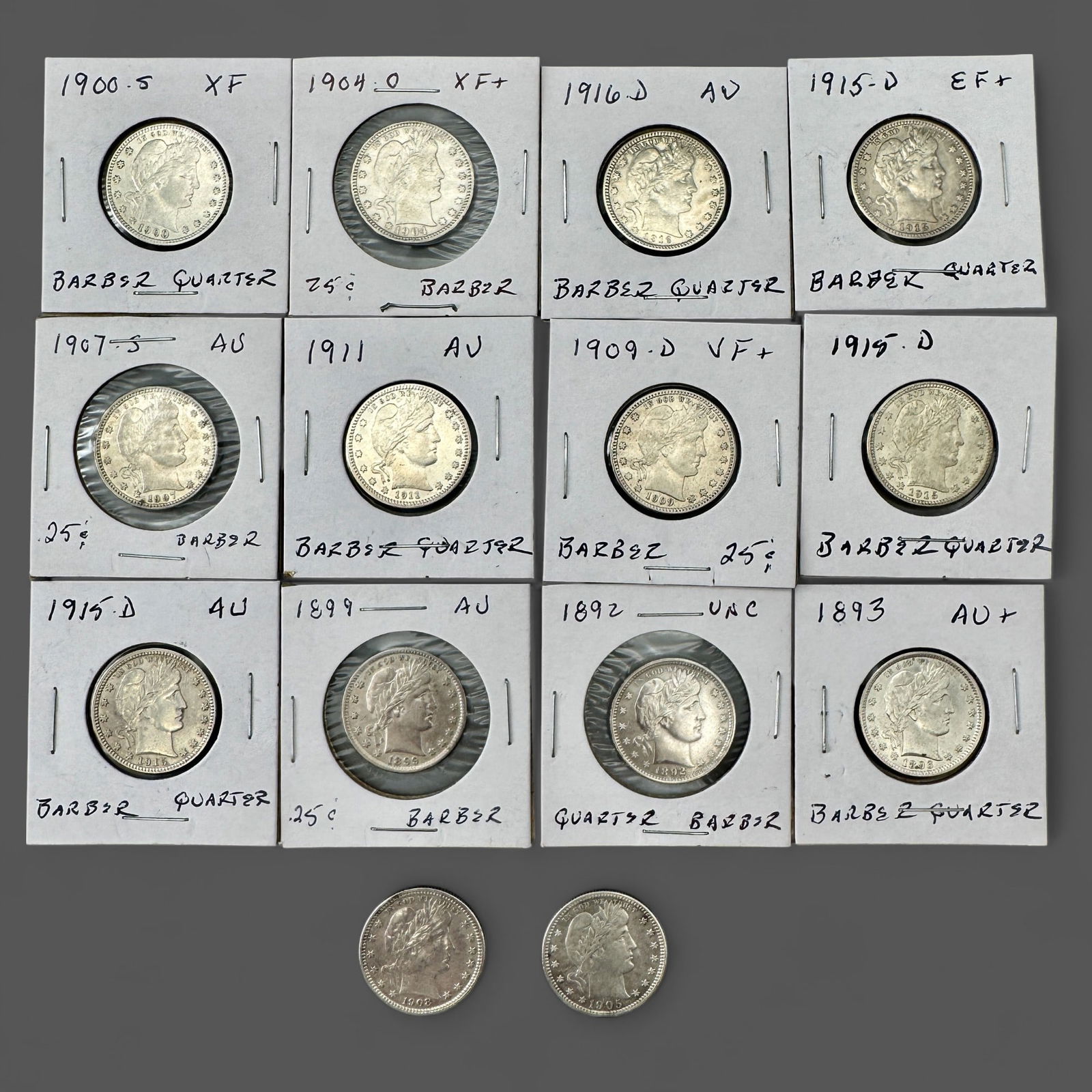 Collection of 14 Barber Quarters, 1892-1916 (1 of 2)