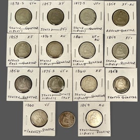 Collection of 15 Seated Liberty Quarters, 1853-1878