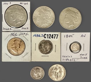 8 American Coins- Morgan, Half Dollar, and Others