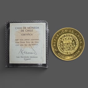 Chile Gold One Ounce Dollar Pillar Medal, 1979