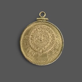 1920 20 Peso Gold Mexican Coin in Pendant