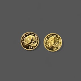 Pair of 1/20 Ounce Panda Gold Coins, 1987