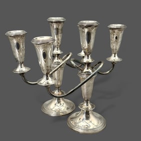 Pair of Fisher Sterling Weighted Candelabras