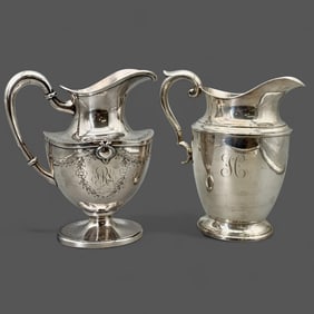 Pair of Water Pitchers, One Sterling Silver