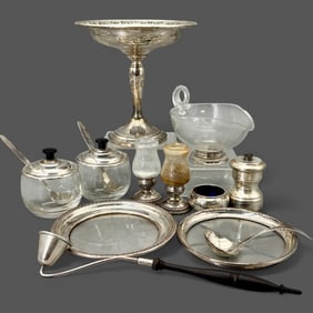 Group of Sterling and Glass Dinner Accoutrements