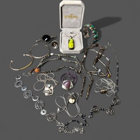 Large Collection of Sterling Silver Necklaces, Plus