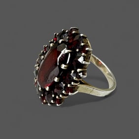 German Ladies Garnet 835 Silver Ring