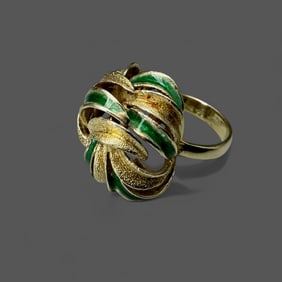 14K Gold and Green Enamel ring