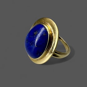 18K Gold Bezel Set Lapis Lazuli Cabochan Ring