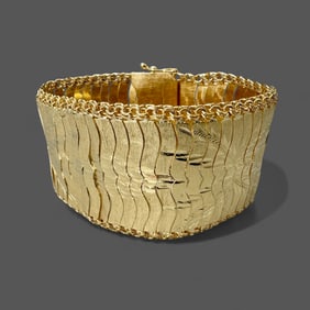 Ladies 18K Gold Mesh Bracelet with Wired Rim