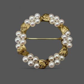 Vintage Mikimoto 14K Gold and Pearl Brooch