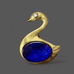 14K Gold, Diamond and Boulder Opal Brooch