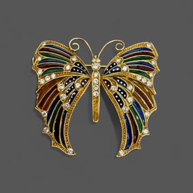 18K Gold Butterfly Plique-a-jour Brooch