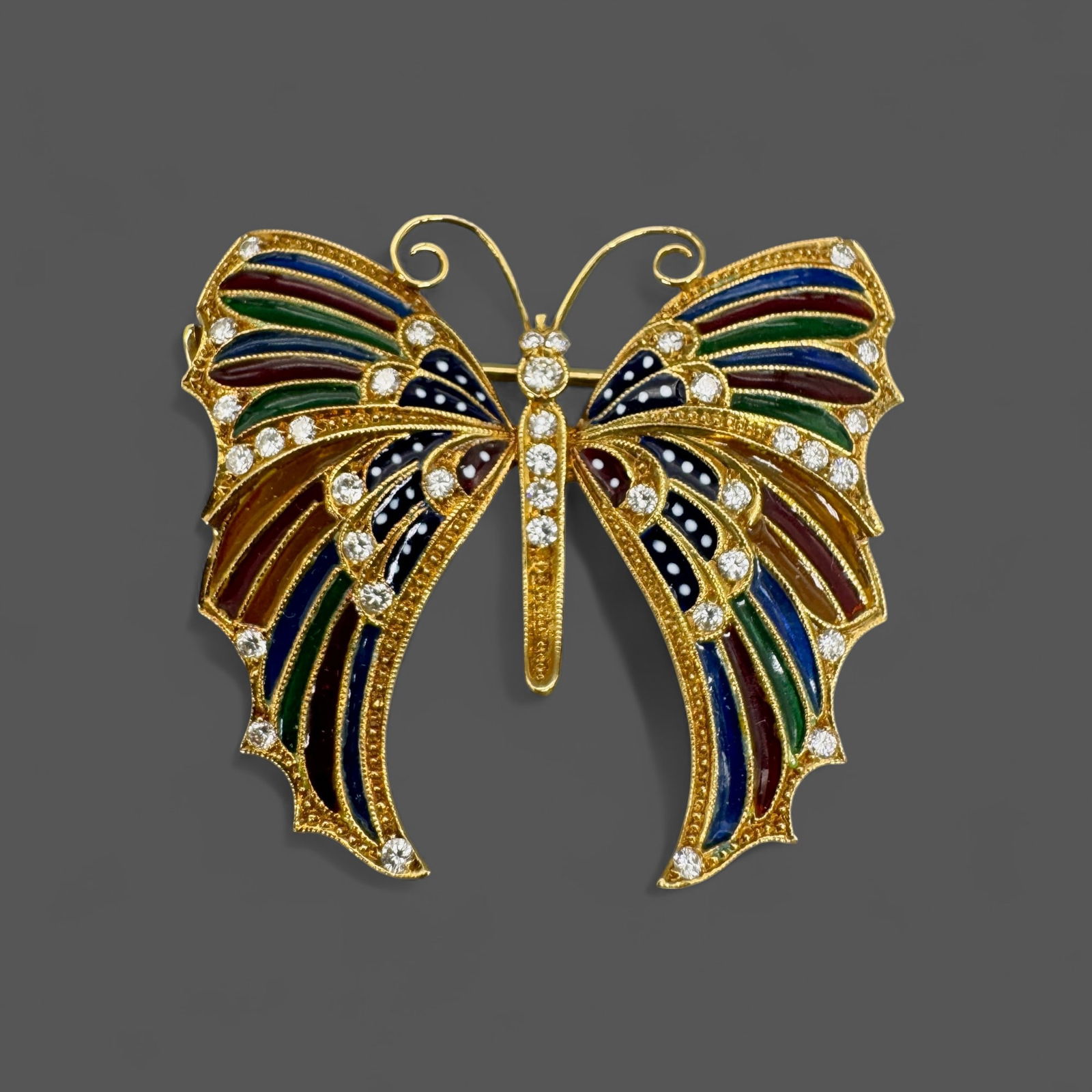 18K Gold Butterfly Plique-a-jour Brooch (1 of 5)