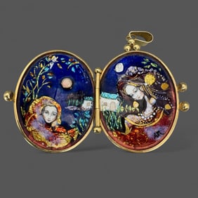 18K Gold and Enamel Interior Religious Locket