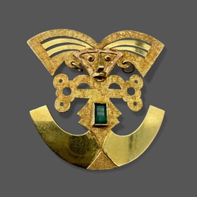 18K Yellow Gold and Emerald Brooch