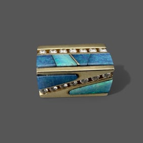 14K Gold, Inlaid Opal and Diamond Necklace Pendant