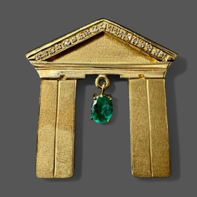 18K Gold Columbian Emerald and Diamond Pendant