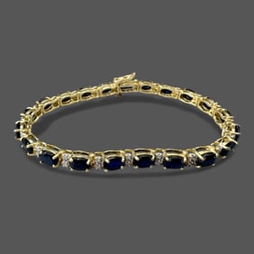 Ladies 14K Gold Sapphire and Diamond Tennis Bracelet