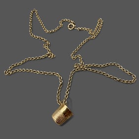 Ladies 14k Gold Thimble Necklace
